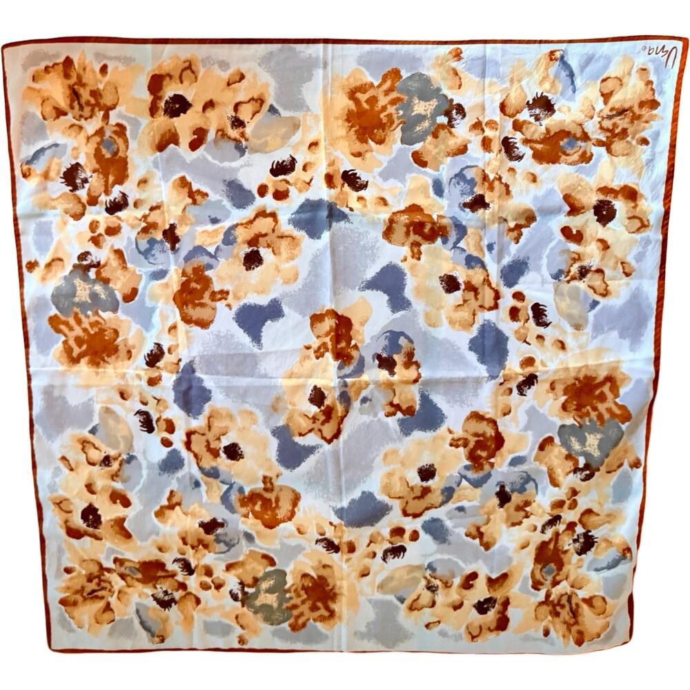Vintage Vera Neumann Silk Scarf 1980s Floral Garden Sienna Gray 26x26 - Picture 3 of 7